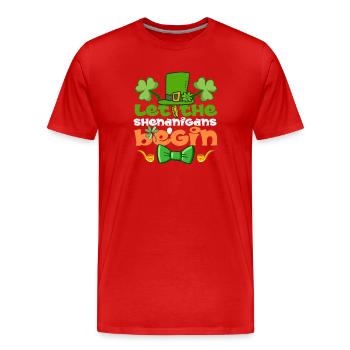 Lasst die Eskapaden am irischen St. Patrick's Day beginnen - Männer Premium Bio T-Shirt - Rot - Vorne - Damien (186cm)