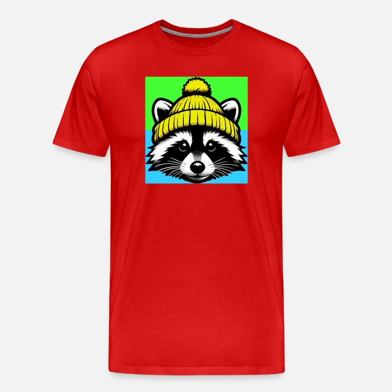 Waschbär mit Wollmütze - Männer Premium Bio T-Shirt - Rot