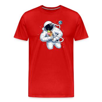 Astronaut mit Eiscreme im Weltall  - Men's Premium Organic T-Shirt - red - Front - Damien (186cm)