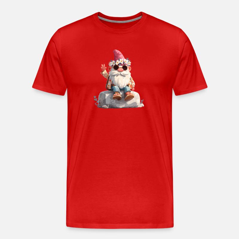 Sommergnom mit Blumenkranz - Männer Premium Bio T-Shirt - Rot