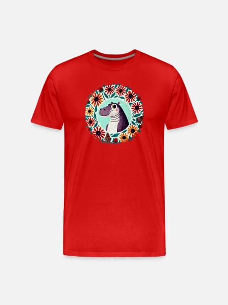 Dino in Floral Circle - Men's Premium Organic T-Shirt - red