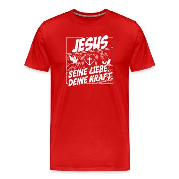 Motif du pouvoir de l’amour de Jésus - T-shirt bio Premium Homme - rouge - Devant - Damien (186cm)