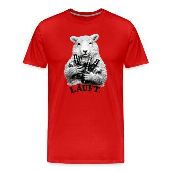 Schaf mit Bierflaschen – Läuft. - Männer Premium Bio T-Shirt - Rot - Vorne - Damien (186cm)