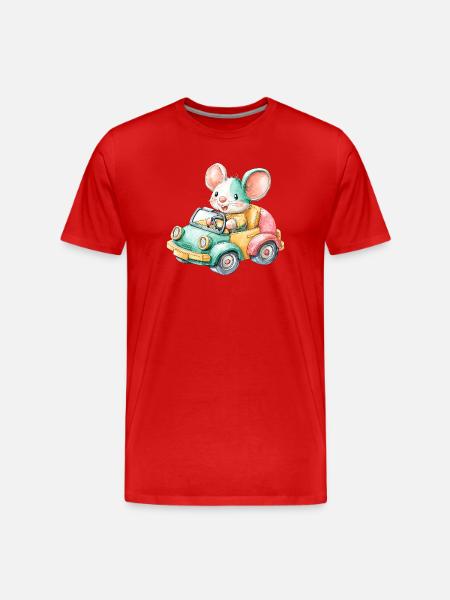 Bunte Maus im Spielzeugauto - Männer Premium Bio T-Shirt - Rot