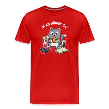 Indoor Cat - Lustige Katze Gamer & Pizza Design - Männer Premium Bio T-Shirt - Rot - Vorne - Damien (186cm)