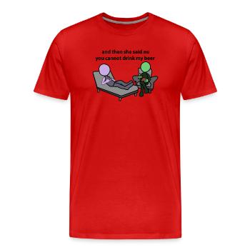 Semaine des expressions drôles de la bière Vendredi week-end - T-shirt bio Premium Homme - rouge - Devant - Damien (186cm)