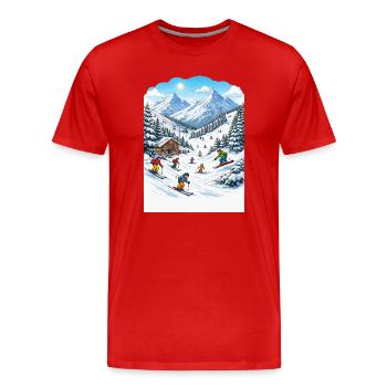 Bergski-Abenteuer Wintersport - Männer Premium Bio T-Shirt - Rot - Vorne - Damien (186cm)
