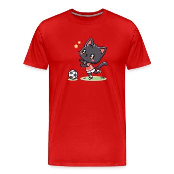 Chaton footballeur en action - T-shirt bio Premium Homme - rouge - Devant - Damien (186cm)