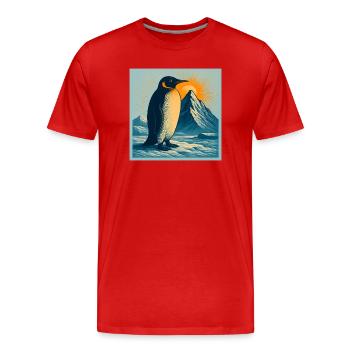Polarstrand-Pinguin im Sonnenaufgang - Männer Premium Bio T-Shirt - Rot - Vorne - Damien (186cm)