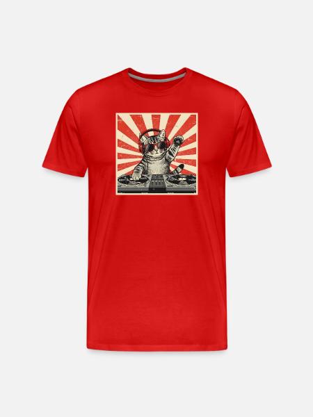 Cat DJ Retro Pop Art - Men's Premium Organic T-Shirt - red