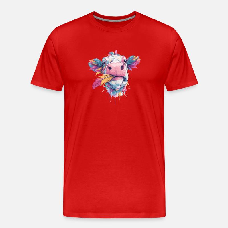 Regenbogen Kuh mit Federkleid - Männer Premium Bio T-Shirt - Rot
