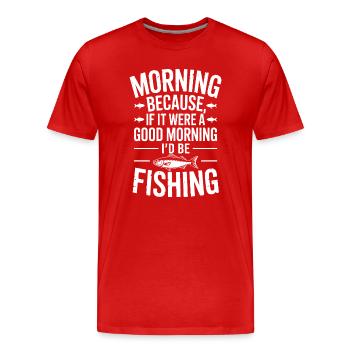 Morgenfisch-Zitat-Abschlag - Männer Premium Bio T-Shirt - Rot - Vorne - Damien (186cm)