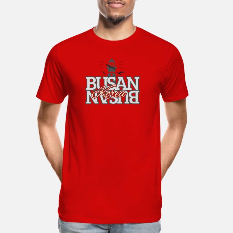 Conception typographique du phare de Busan, Corée T-shirt bio Premium Homme