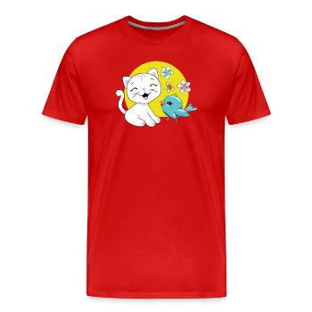 The white kitten and the blue birdie - Men's Premium Organic T-Shirt - red - Front - Damien (186cm)