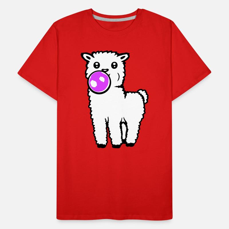 Llama Bubblegum Full Body Standing Frontal Cute Cool Men's Premium Organic T-Shirt