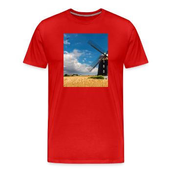 Mühle zwischen goldenen Feldern - Männer Premium Bio T-Shirt - Rot - Vorne - Damien (186cm)