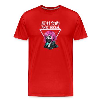 Antisoziales Japanisches Vaporwave Anime Mädchen - Männer Premium Bio T-Shirt - Rot - Vorne - Damien (186cm)