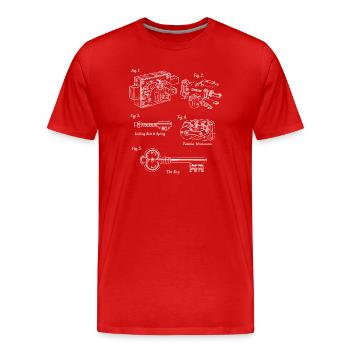 Bauplan-Schlosswerk: Vintage-Schlüssel und Mechanismus - Männer Premium Bio T-Shirt - Rot - Vorne - Damien (186cm)