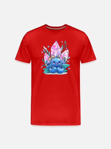 Kawaii Kristallbeere mit Edelsteinblüten - Männer Premium Bio T-Shirt - Rot