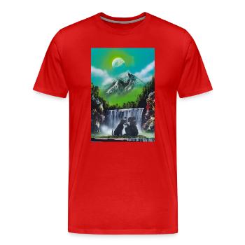Amour en cascade lunaire - T-shirt bio Premium Homme - rouge - Devant - Damien (186cm)