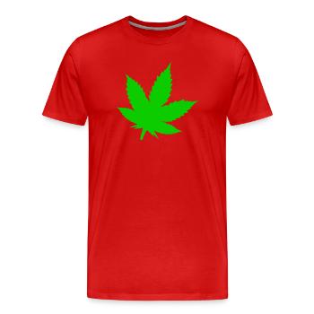 Grünes Cannabisblatt Motiv - Männer Premium Bio T-Shirt - Rot - Vorne - Damien (186cm)
