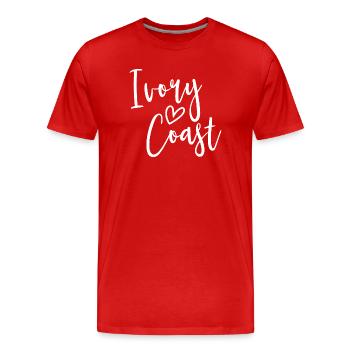 Cœur d’Ivoire Les Femmes Aiment la Côte d’Ivoire - T-shirt bio Premium Homme - rouge - Devant - Damien (186cm)