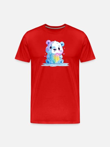 Süßer Eisbär mit Regenbogenherz - Männer Premium Bio T-Shirt - Rot