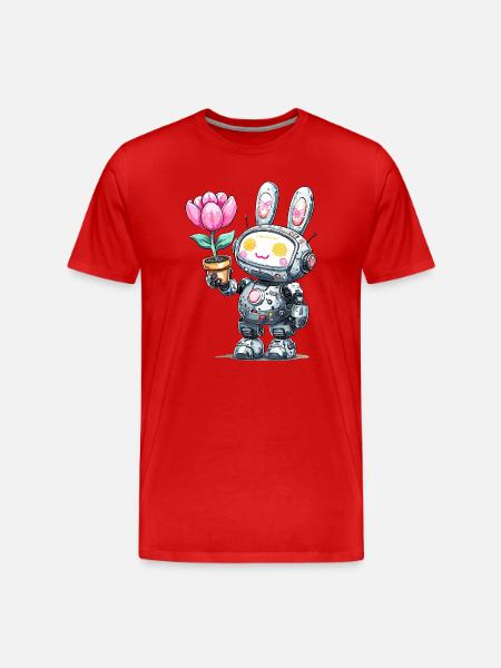 Robo-Bunny mit Blume - Männer Premium Bio T-Shirt - Rot