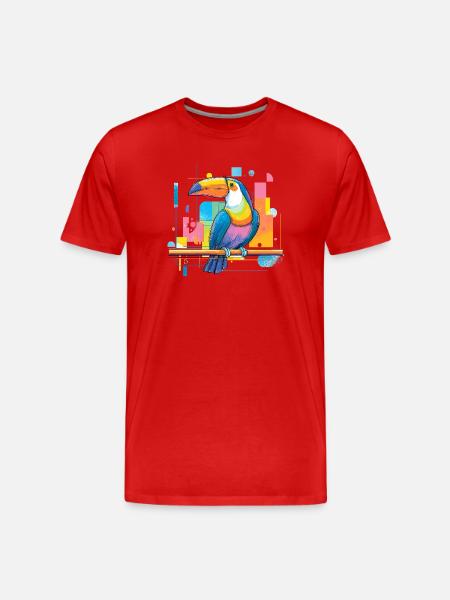 Bunter Tukan auf Neonflächen - Männer Premium Bio T-Shirt - Rot