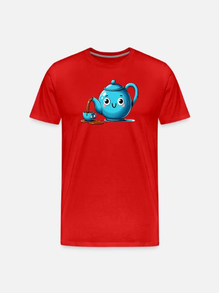 Kawaii Teapot Smiling Tea Time - Men's Premium Organic T-Shirt - red