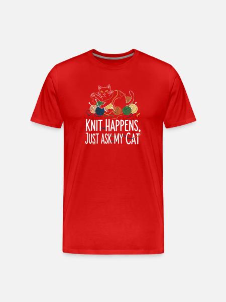 Knit Happens – Ask My Cat - Men's Premium Organic T-Shirt - red
