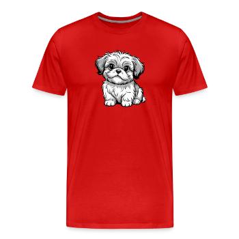 Shaggy Puppy Cartoon Gray - Men's Premium Organic T-Shirt - red - Front - Damien (186cm)