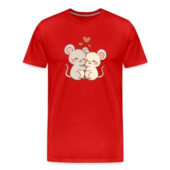 Couple de souris amoureux couple amoureux - T-shirt bio Premium Homme - rouge - Devant - Damien (186cm)