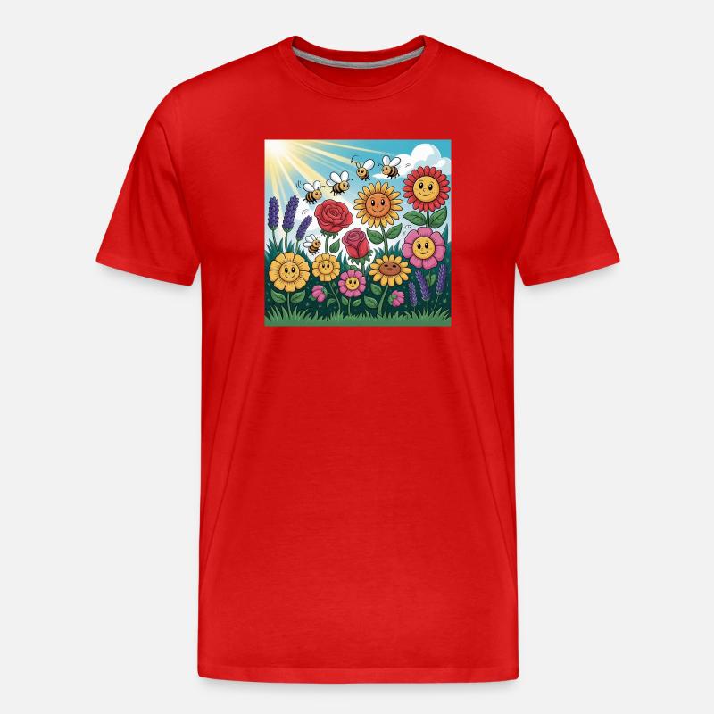 Sonnenblumengarten mit Biene - Männer Premium Bio T-Shirt - Rot