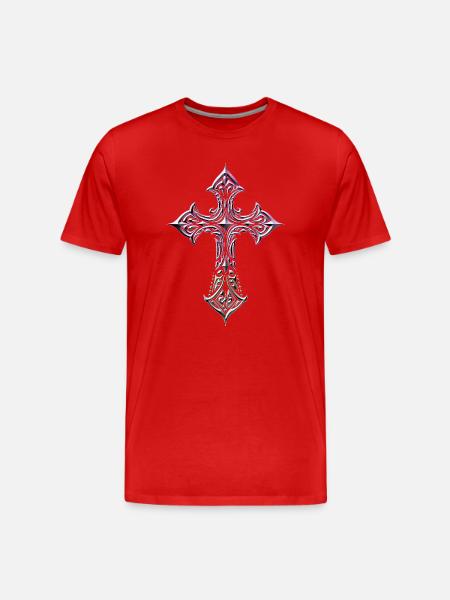 Iridescent Filigree Cross - Men's Premium Organic T-Shirt - red
