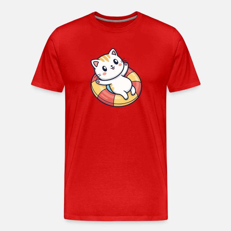 Süße Katze auf Rettungsschwimmer - Männer Premium Bio T-Shirt - Rot