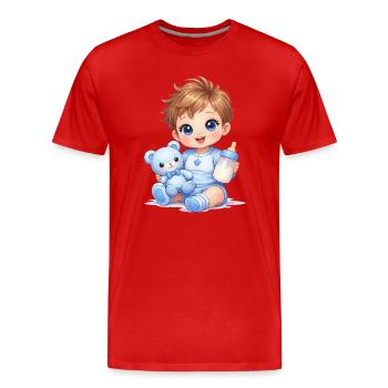 Baby with bottle and teddy bear - Men's Premium Organic T-Shirt - red - Front - Damien (186cm)