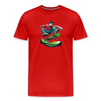 Cartoon Skateboarder Sprung - Männer Premium Bio T-Shirt - Rot - Vorne - Damien (186cm)