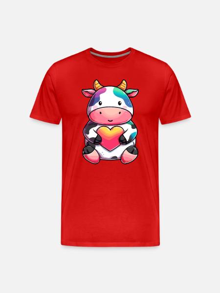 Bunte Kuh mit Herz - Männer Premium Bio T-Shirt - Rot