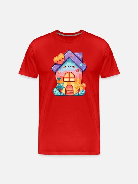 Pastellkawaii Häuschen Design - Männer Premium Bio T-Shirt - Rot