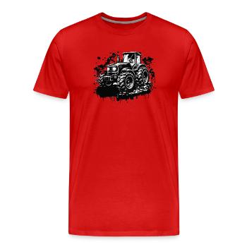 Schwarz-weißer Traktor im Stencil-Stil  - Männer Premium Bio T-Shirt - Rot - Vorne - Damien (186cm)