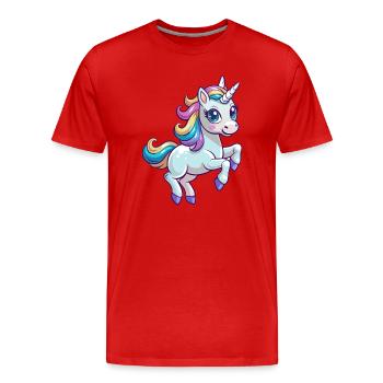 Baby-Einhorn springt - Männer Premium Bio T-Shirt - Rot - Vorne - Damien (186cm)