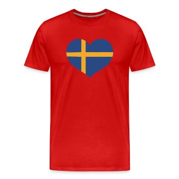 Schwedisches Flaggenherz - Männer Premium Bio T-Shirt - Rot - Vorne - Damien (186cm)