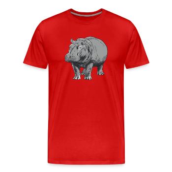 Graue Hippo Linienkunst - Männer Premium Bio T-Shirt - Rot - Vorne - Damien (186cm)