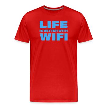 LIFE IS BETTER WITH WIFI - Männer Premium Bio T-Shirt - Rot - Vorne - Damien (186cm)