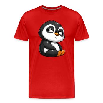 Lustiger Pinguin Cartoon skeptisch beleidigt - Männer Premium Bio T-Shirt - Rot - Vorne - Damien (186cm)