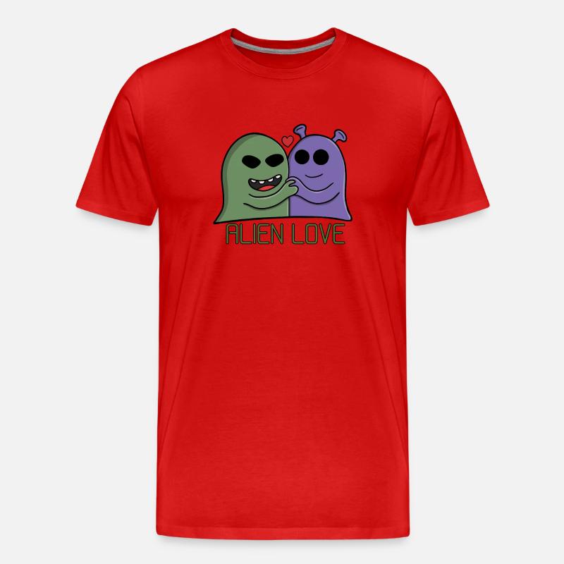 Alien Love Duo - Männer Premium Bio T-Shirt - Rot