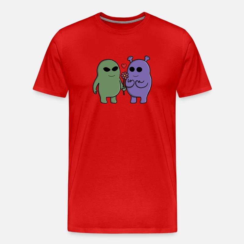 Niedliches intergalaktisches Alien-Paar - Männer Premium Bio T-Shirt - Rot