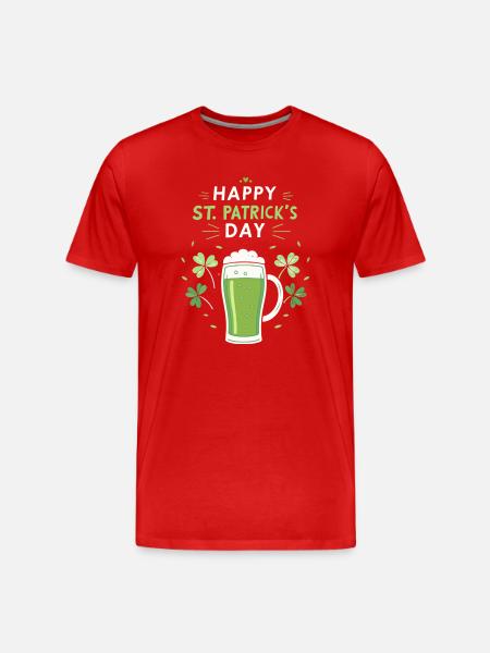 Verre vert Saint-Patrick et trèfles - T-shirt bio Premium Homme - rouge