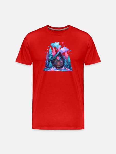 Herzraum Waldhütte Regenbogenwald - Männer Premium Bio T-Shirt - Rot